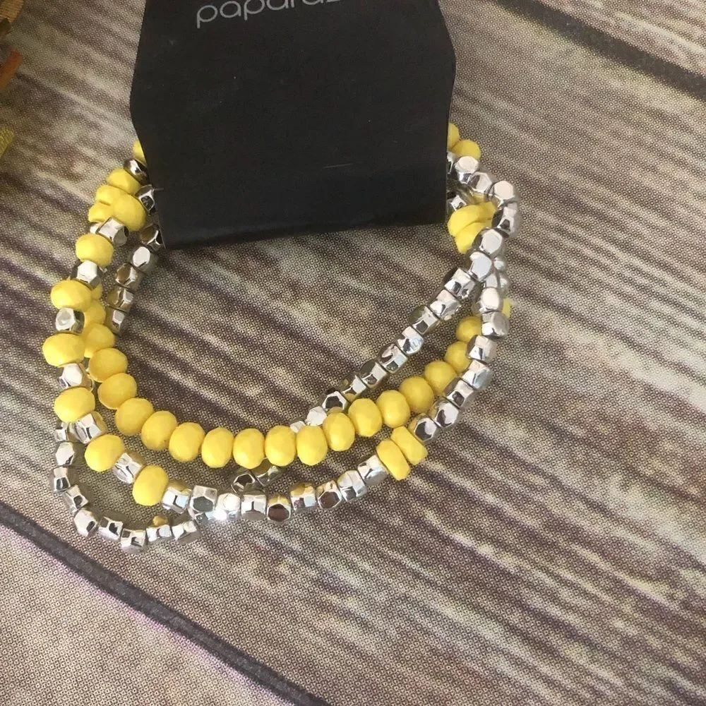 Silver and yellow triple bracelet - Picture 2 of 2